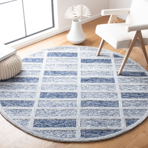SAFAVIEH Cambridge Alfonso Geometric Wool Area Rug, Navy, 6' x 6' Round