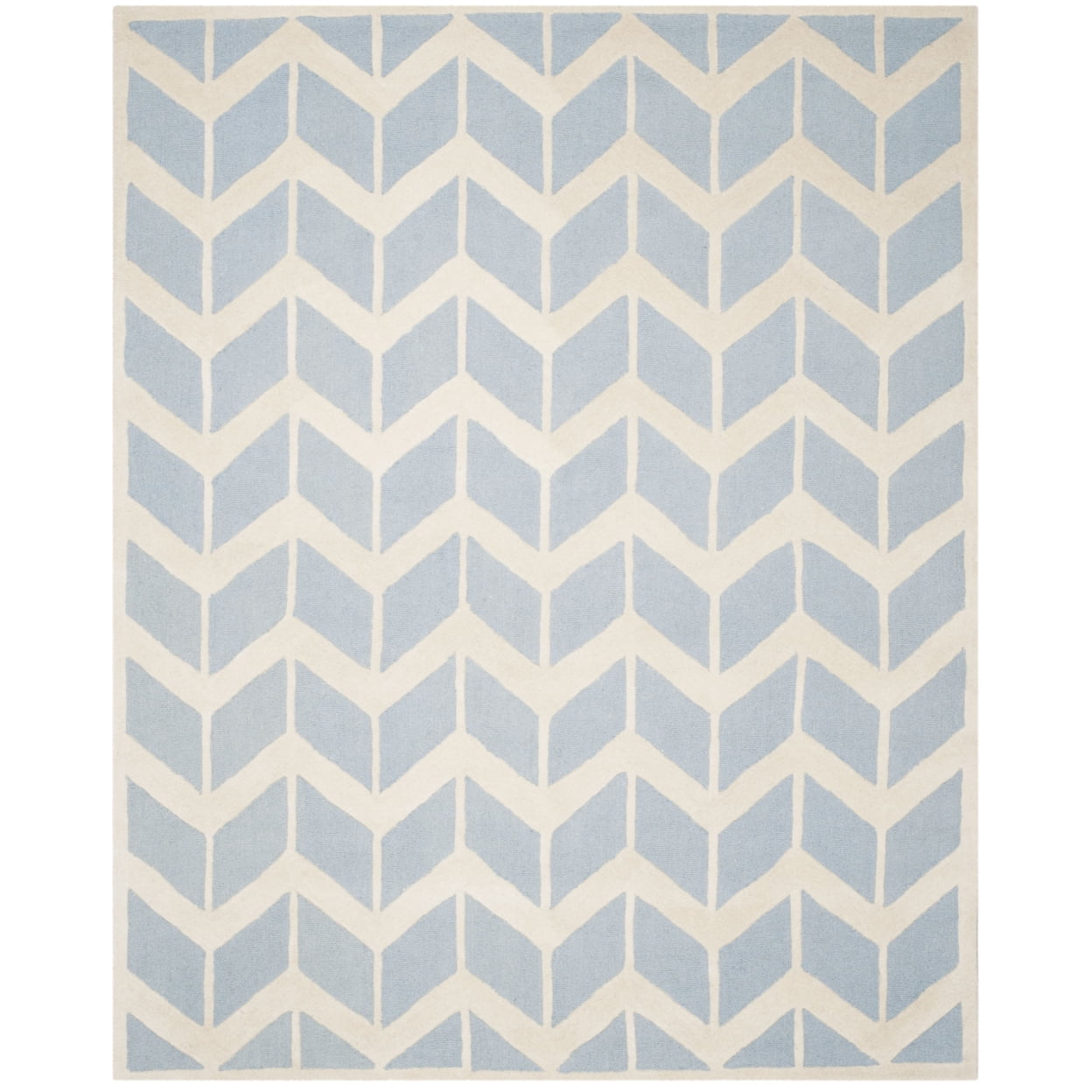 Elegant Blue Ivory Hand-Tufted Wool Rectangular Rug 3' x 5'