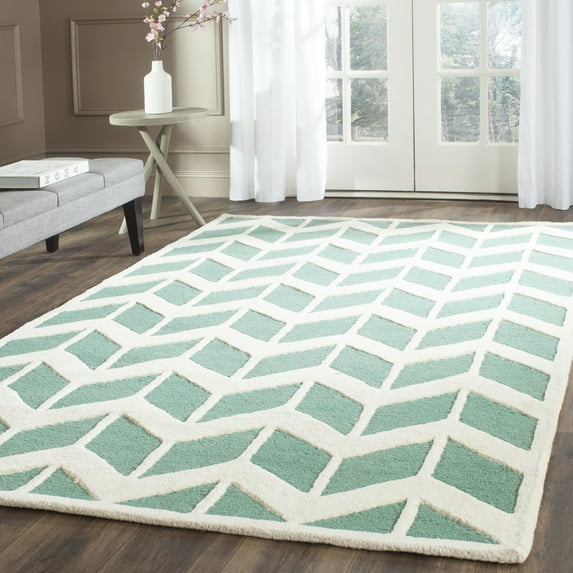 SAFAVIEH Cambridge Austyn Geometric Wool Area Rug, Teal/Ivory, 2' x 3'
