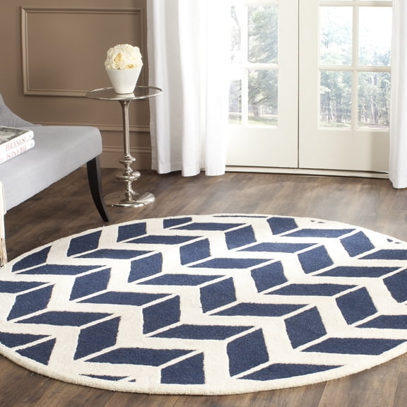 SAFAVIEH Cambridge Austyn Geometric Wool Area Rug, Navy/Ivory, 6' x 6' Round