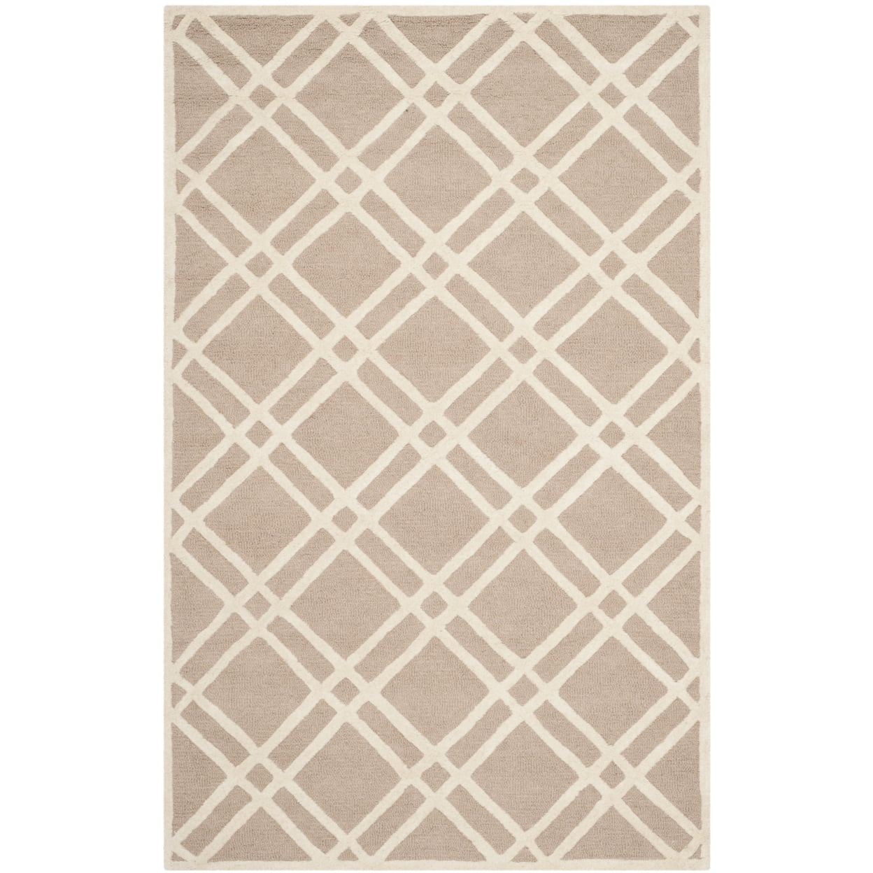 Handmade Beige and Ivory Wool Geometric Area Rug