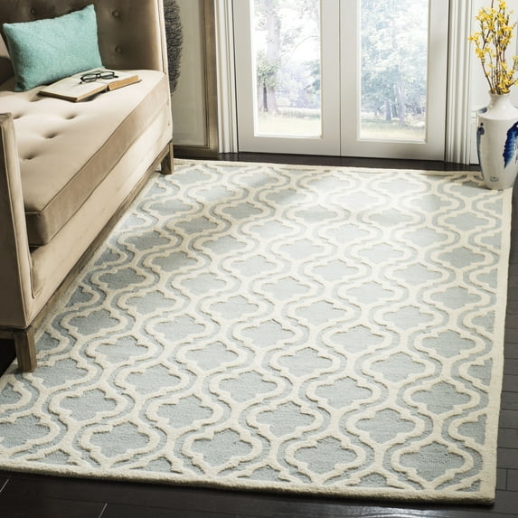 SAFAVIEH Cambridge Devereux Geometric Wool Area Rug, Spa/Ivory, 6' x 6' Square