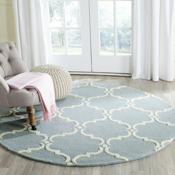 SAFAVIEH Cambridge Hamilton Geometric Wool Area Rug, Blue/Ivory, 8' x 8' Round