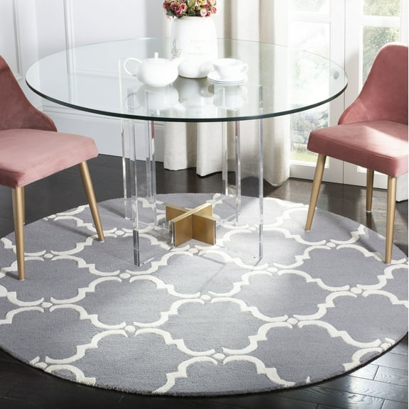SAFAVIEH Cambridge Hamilton Geometric Wool Area Rug, Dark Gray/Ivory, 8' x 8' Round