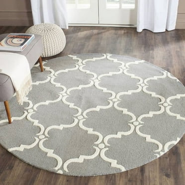 SAFAVIEH Cambridge Hamilton Geometric Wool Area Rug, Dark Grey/Ivory, 8' x 8' Round