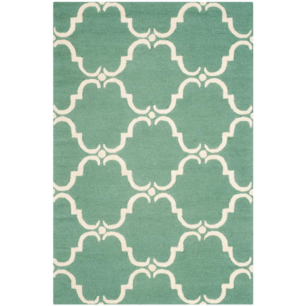 Teal Ivory Square Hand-Tufted Wool Accent Rug 4' x 6'