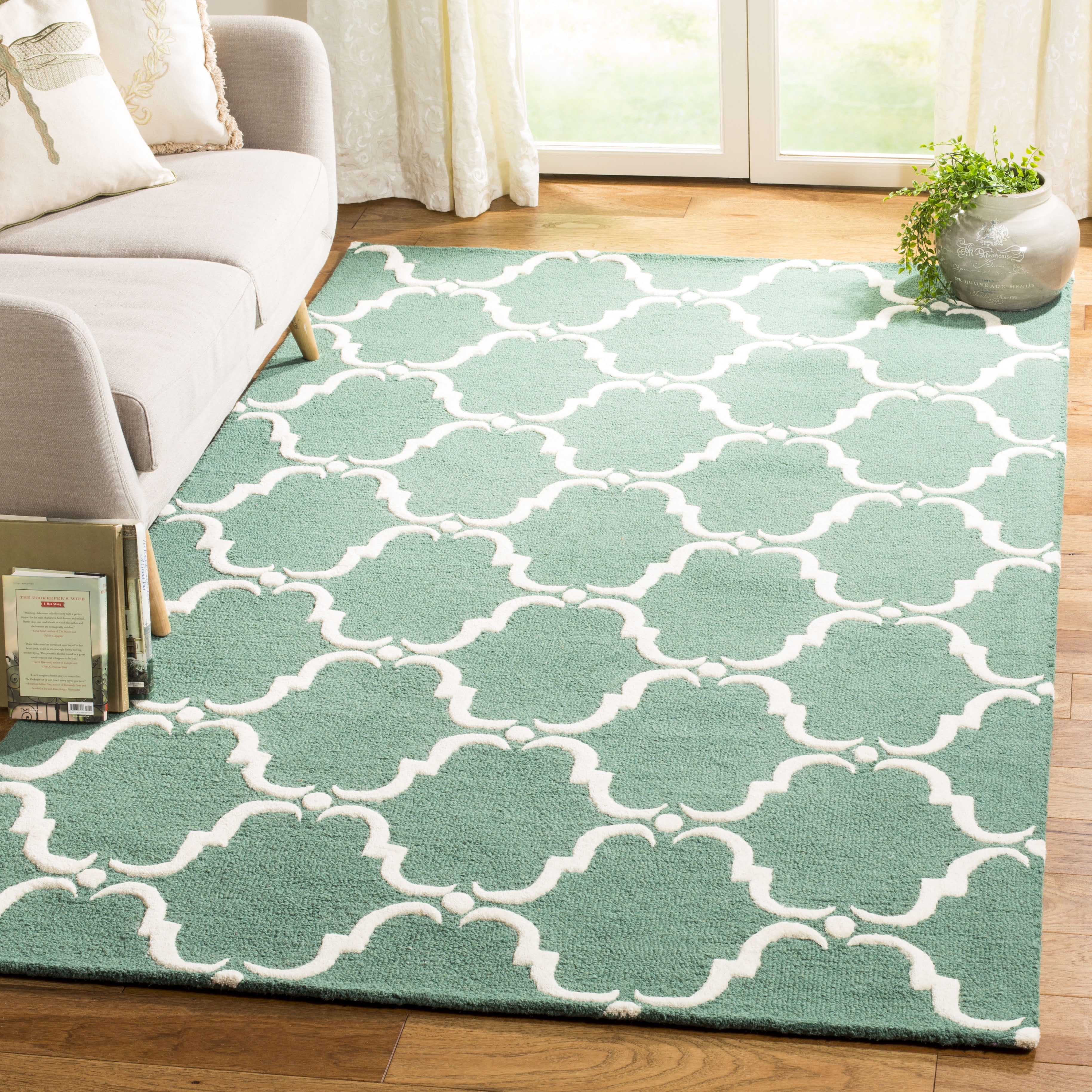 Teal and Ivory Hand-Tufted Wool 6' x 9' Area Rug