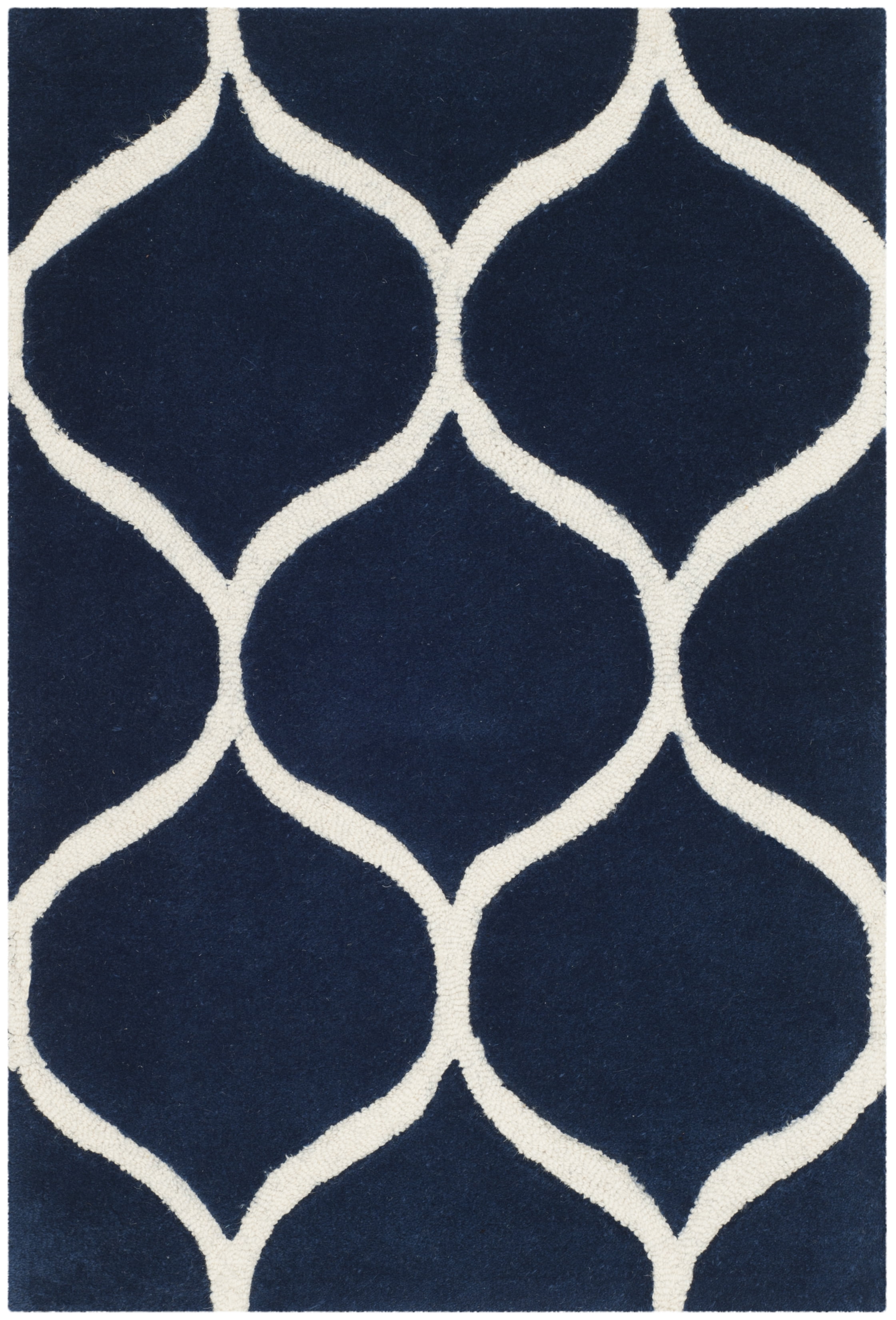 Navy and Ivory Handmade Wool Geometric Area Rug, 2' x 3'