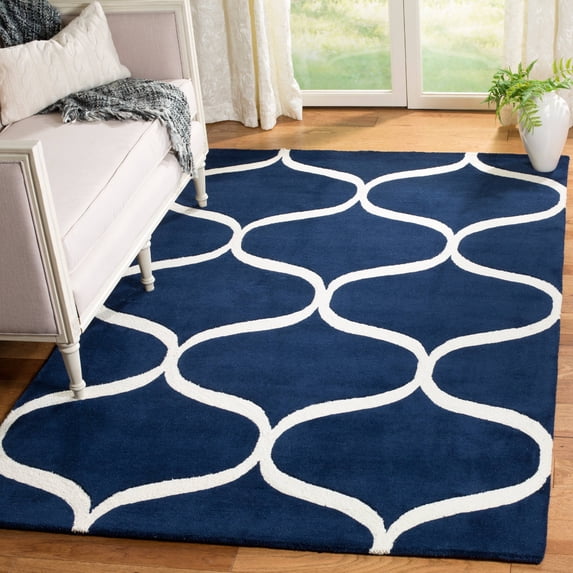 SAFAVIEH Cambridge Jared Geometric Wool Area Rug, Dark Blue/Ivory, 5' x 8'