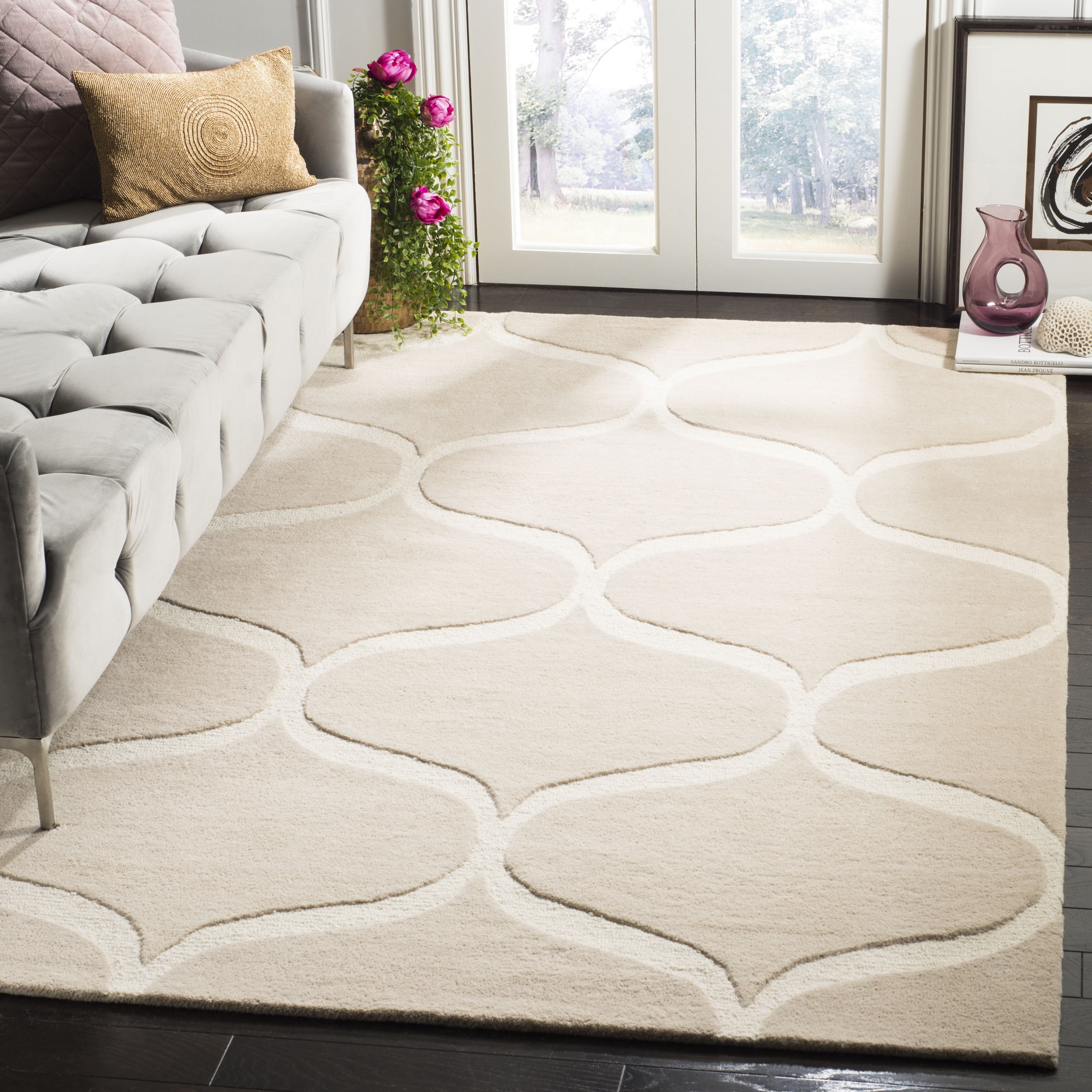Light Beige and Ivory Hand-Tufted Wool Area Rug, 8' x 10'
