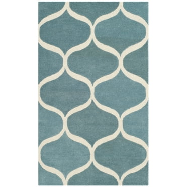 SAFAVIEH Cambridge Jared Geometric Wool Area Rug, Light Blue/Ivory, 3' x 5'