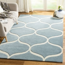 SAFAVIEH Cambridge Jared Geometric Wool Area Rug, Light Blue/Ivory, 5' x 8'