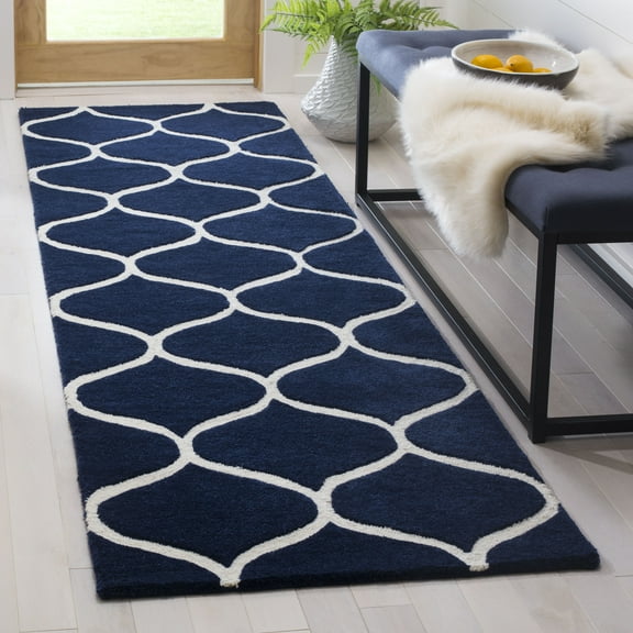 SAFAVIEH Cambridge Jared Geometric Wool Runner Rug, Dark Blue/Ivory, 2'6" x 8'
