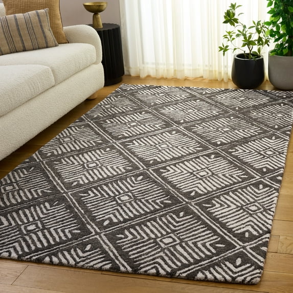 SAFAVIEH Cambridge Jimney Geometric Wool Area Rug, Ivory/Charcoal, 4' x 6'