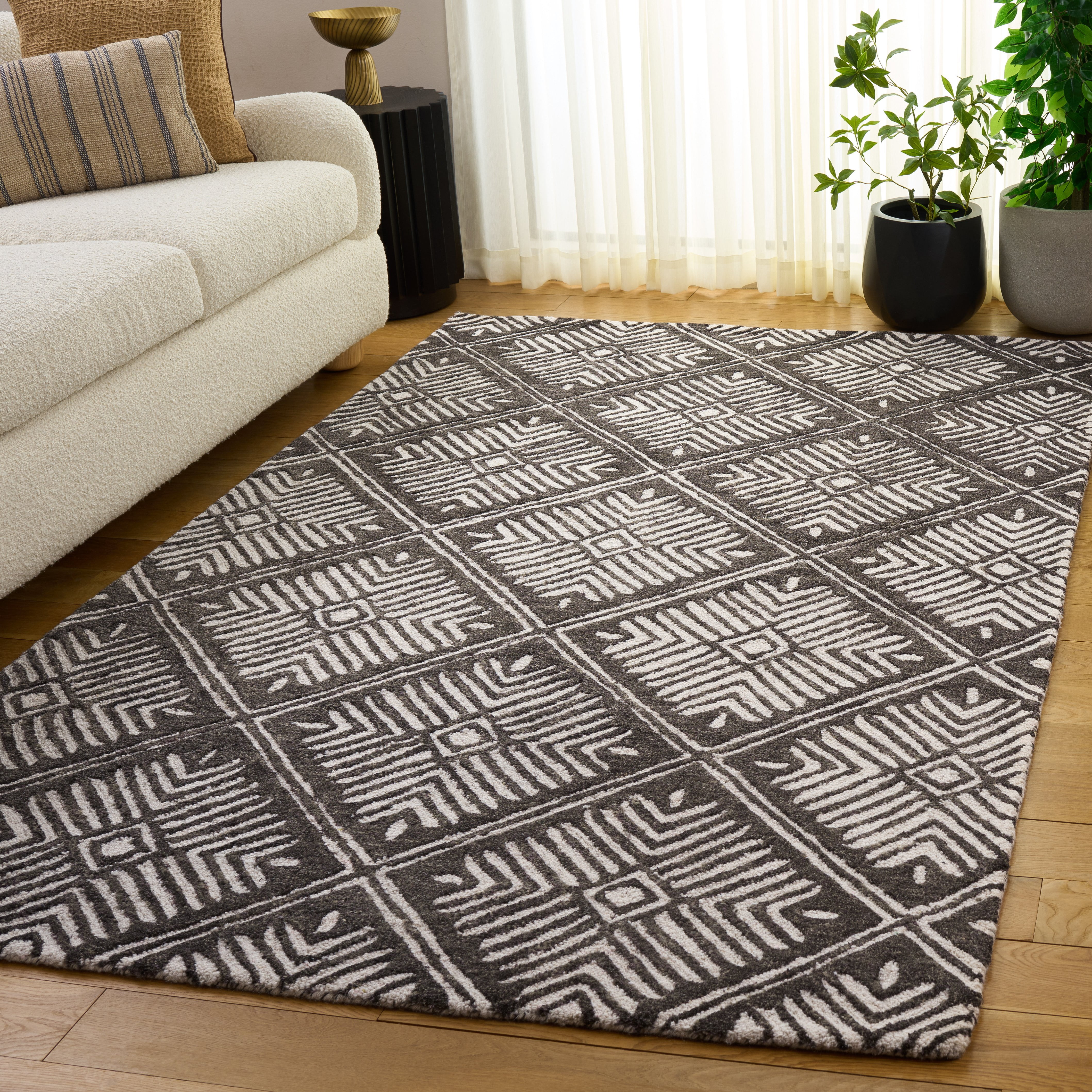 SAFAVIEH Cambridge Jimney Geometric Wool Area Rug, Ivory/Charcoal, 8' x 10'