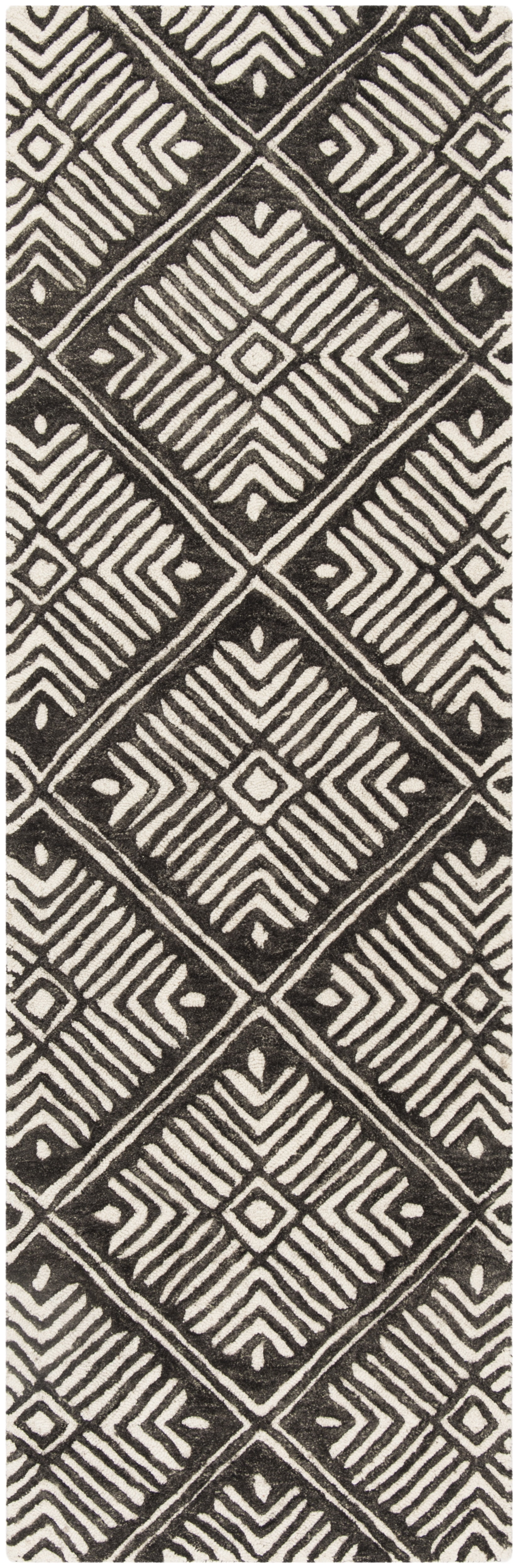 Ivory and Charcoal Hand-Tufted Wool Runner Rug 2'6" x 8'