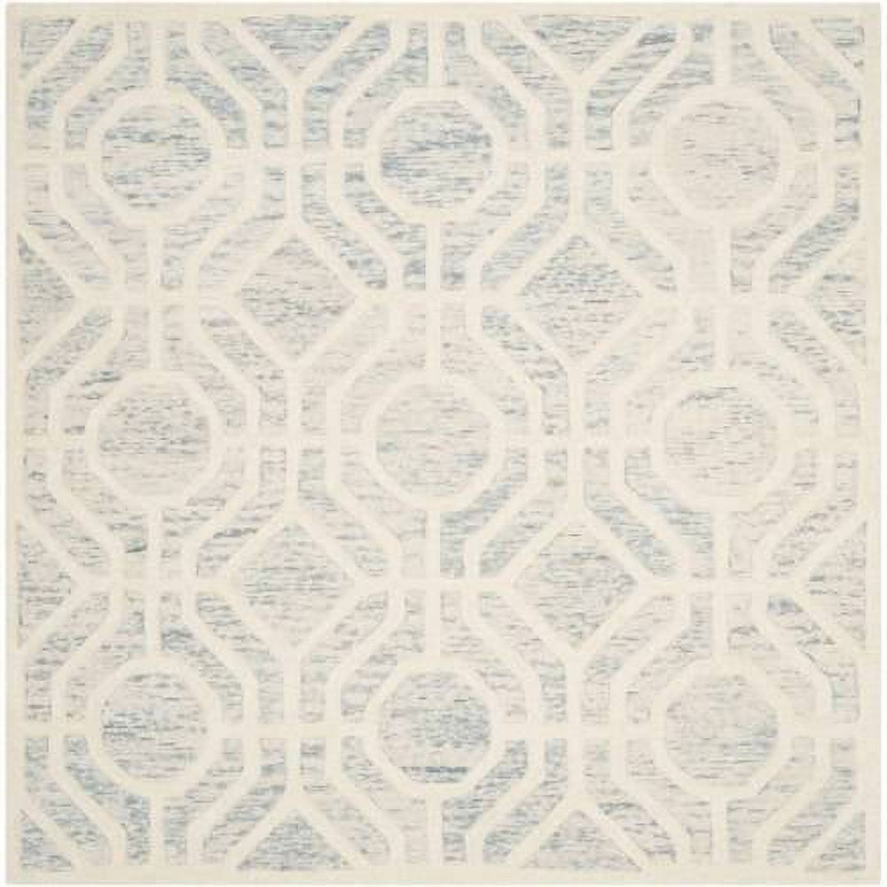 Light Blue and Ivory Hand-Tufted Wool Geometric Area Rug 2' x 3'