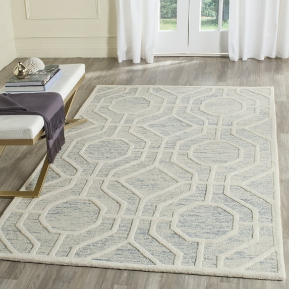 SAFAVIEH Cambridge Johan Geometric Wool Area Rug, Light Blue/Ivory, 3' x 5'