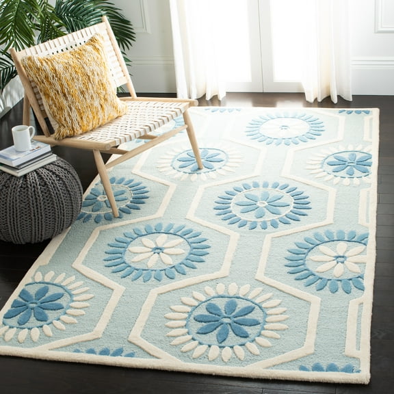 SAFAVIEH Cambridge Jonathan Geometric Wool Area Rug, Blue/Ivory, 2' x 3'