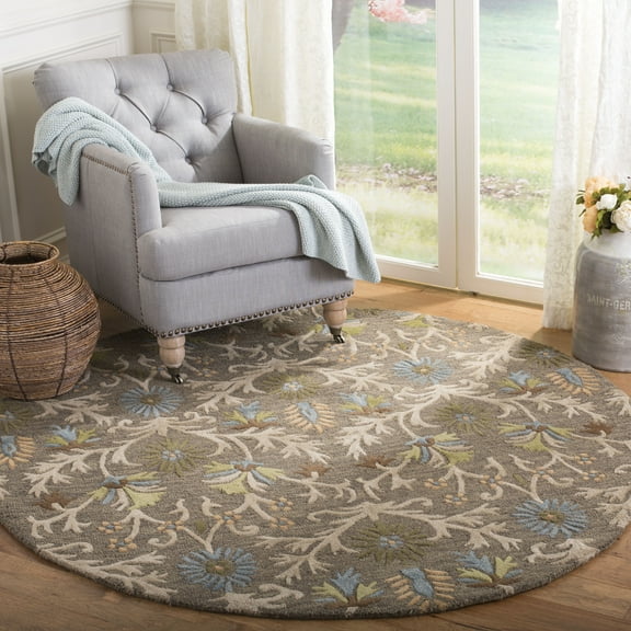SAFAVIEH Cambridge Jone Geometric Wool Area Rug, Moss/Multi, 8' x 8' Round
