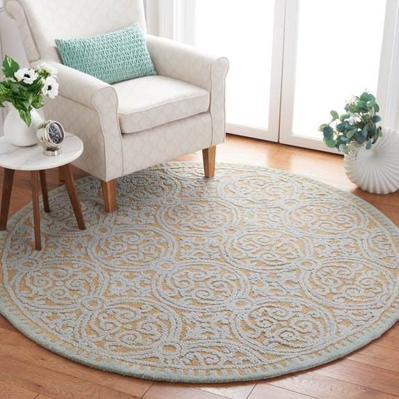 SAFAVIEH Cambridge Jordan Geometric Wool Area Rug, Blue/Gold, 8' x 8' Round