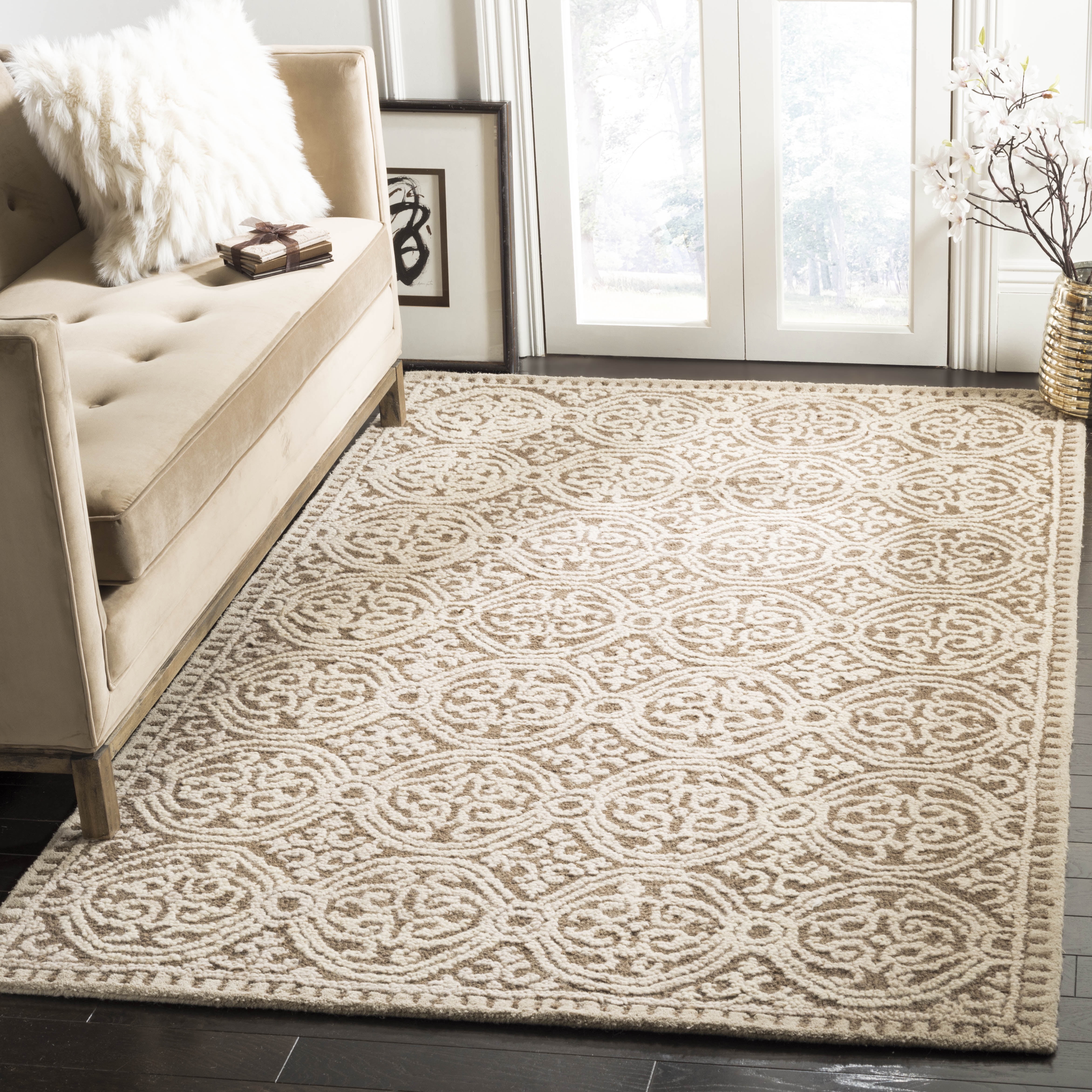 Ivory and Tan Hand-Tufted Wool 6' x 9' Area Rug