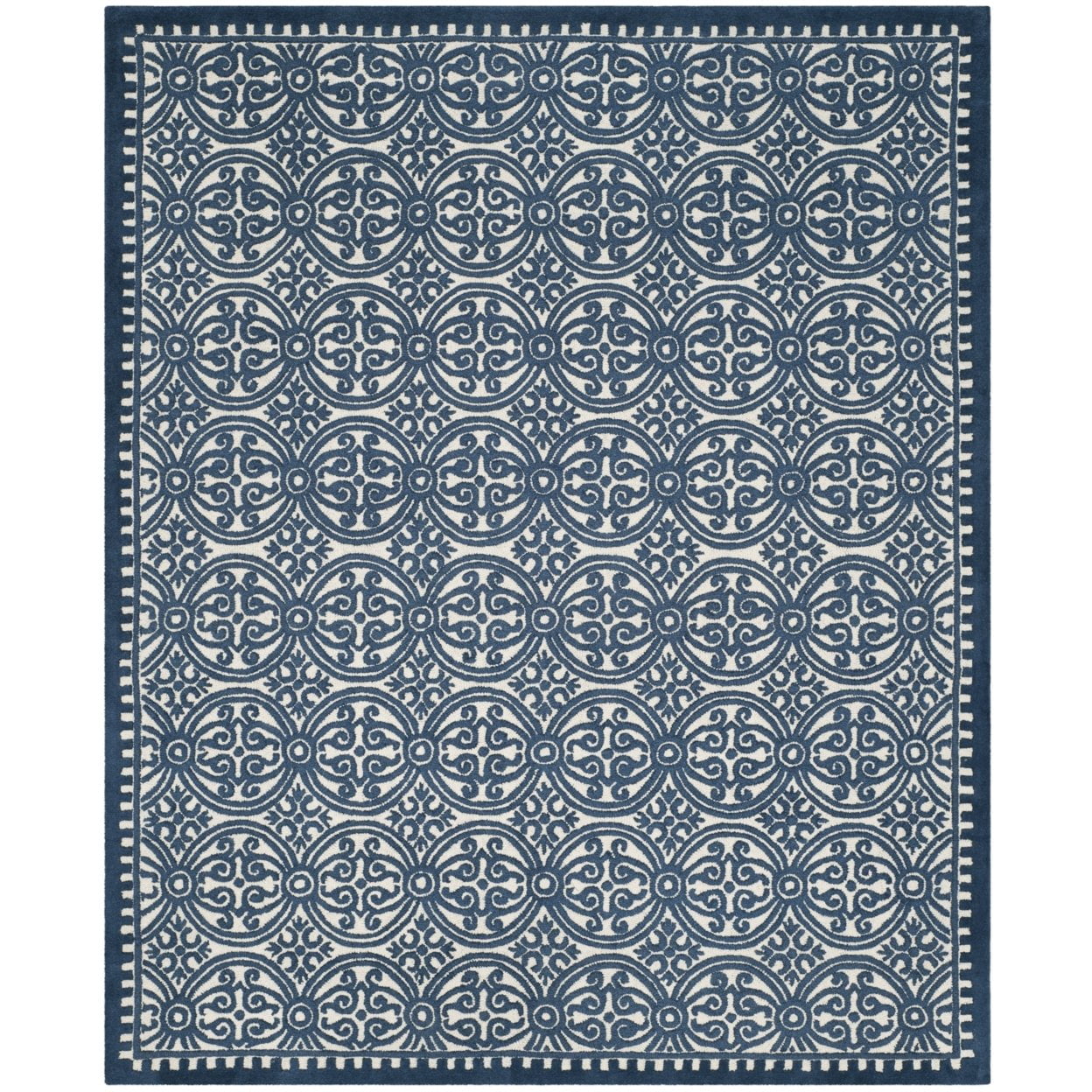 Ivory and Navy Geometric Handmade Wool Rug, 2x3 Feet