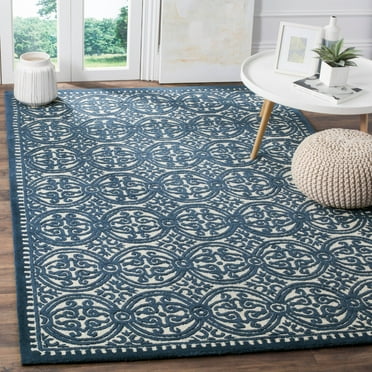 SAFAVIEH Cambridge Joseph Welsh Geometric Wool Area Rug, Ivory/Navy, 4' x 6'