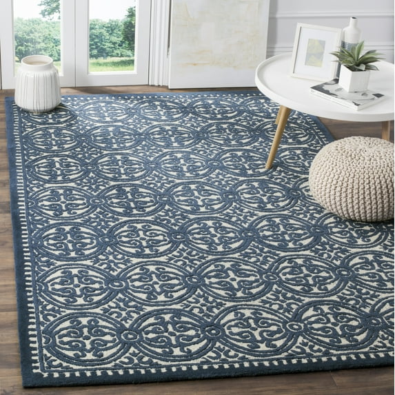 SAFAVIEH Cambridge Joseph Geometric Wool Area Rug, Ivory/Navy, 6' x 6' Square