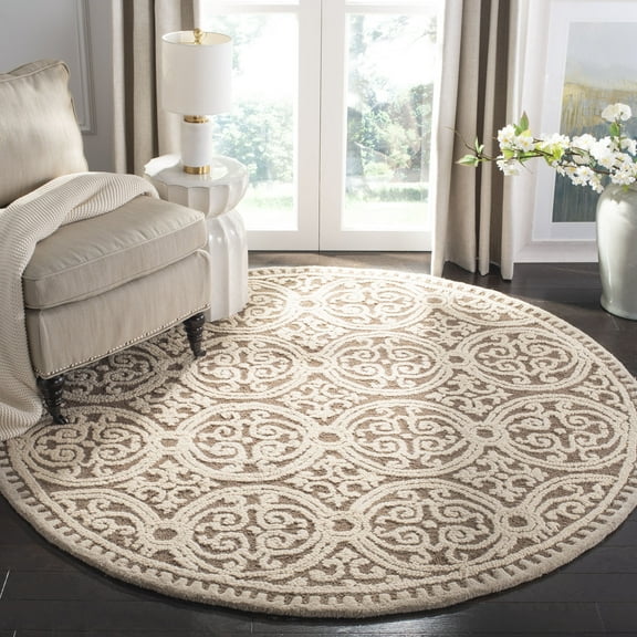 SAFAVIEH Cambridge Joseph Geometric Wool Area Rug, Tan/Multi, 4' x 4' Round