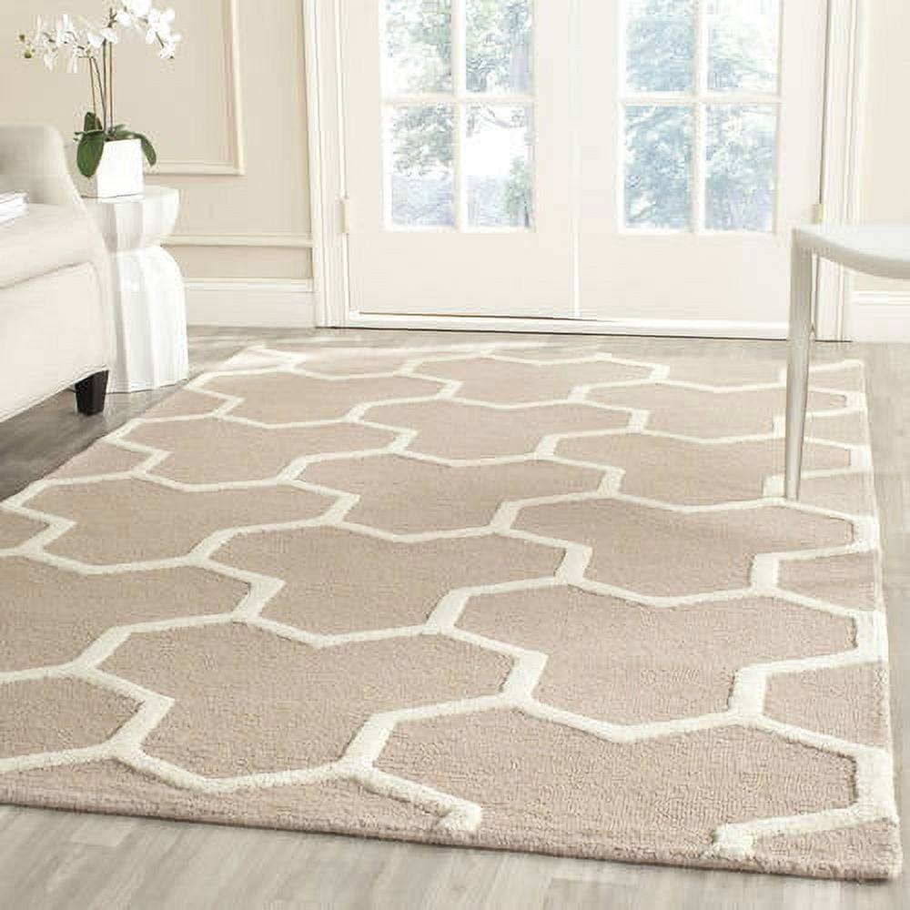 SAFAVIEH Cambridge Joshua Geometric Tessellation Wool Area Rug, Beige/Ivory, 6' x 6' Square