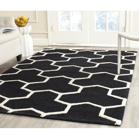 SAFAVIEH Cambridge Joshua Geometric Tessellation Wool Area Rug, Black/Ivory, 4' x 6'