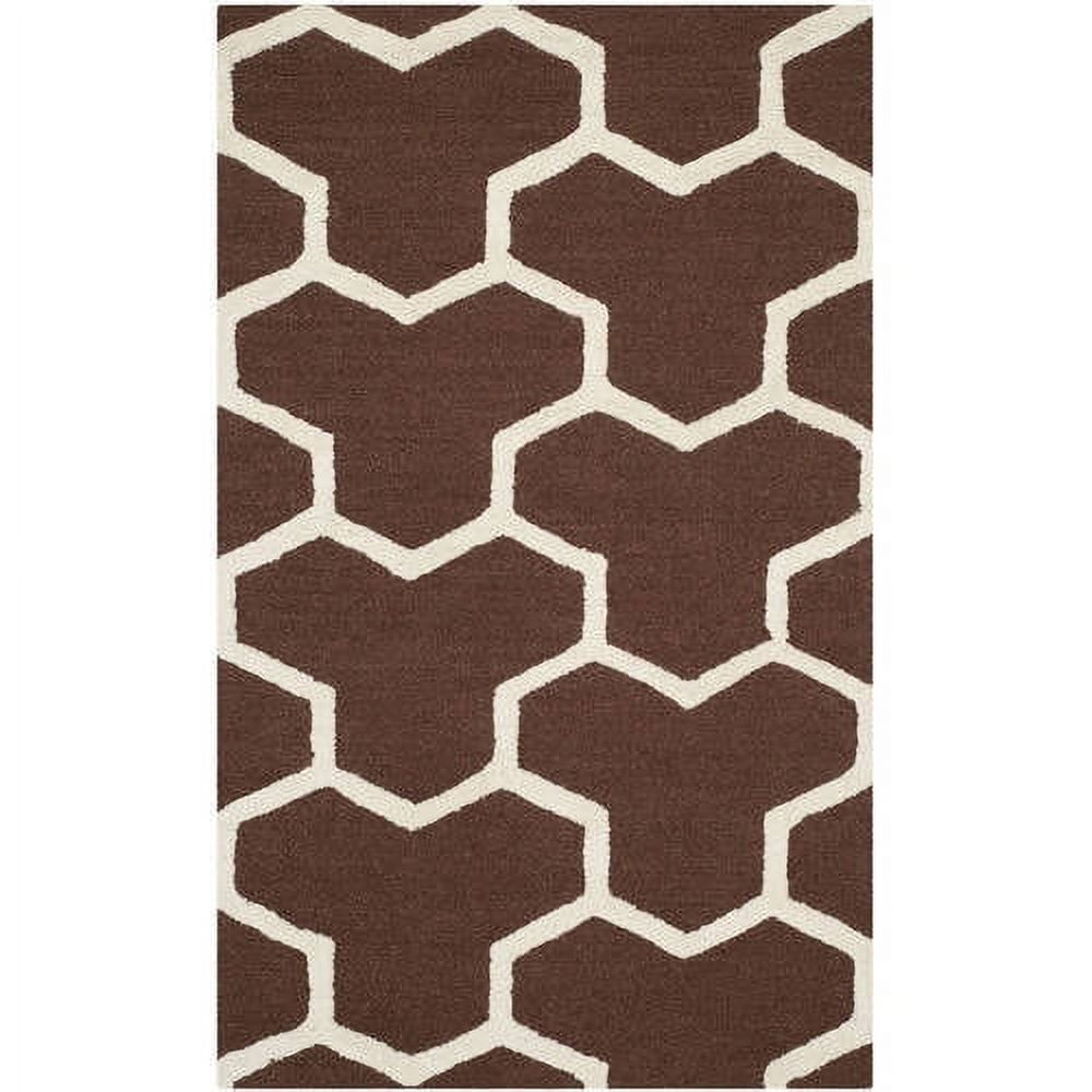 Hand-Tufted Dark Brown and Ivory Wool Geometric Area Rug, 3' x 5'