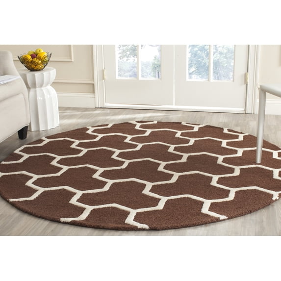 SAFAVIEH Cambridge Joshua Geometric Tessellation Wool Area Rug, Dark Brown/Ivory, 6' x 6' Round