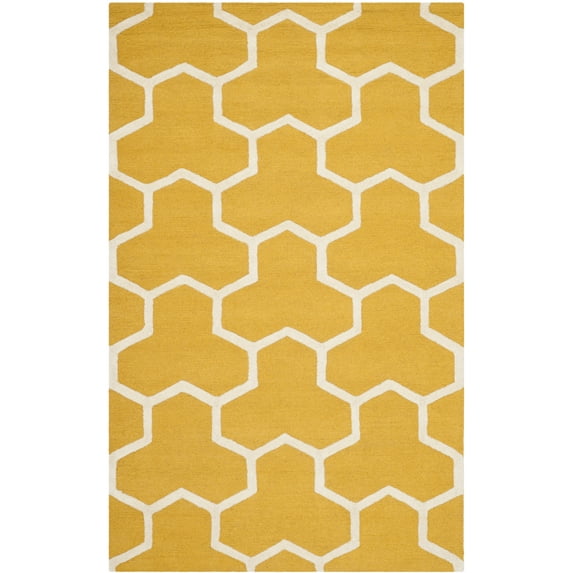 SAFAVIEH Cambridge Joshua Geometric Tessellation Wool Area Rug, Gold/Ivory, 3' x 5'