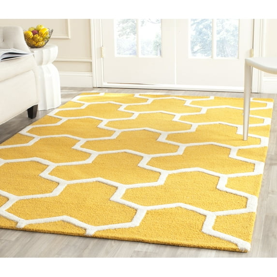 SAFAVIEH Cambridge Joshua Geometric Tessellation Wool Area Rug, Gold/Ivory, 9' x 12'