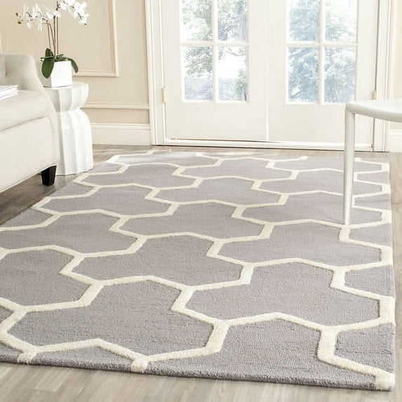 SAFAVIEH Cambridge Joshua Geometric Tessellation Wool Area Rug, Silver/Ivory, 8' x 10'