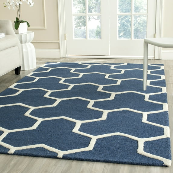 SAFAVIEH Cambridge Joshua Geometric Wool Area Rug, Navy Blue/Ivory, 4' x 6'