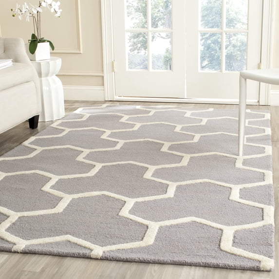 SAFAVIEH Cambridge Joshua Geometric Wool Area Rug, Silver/Ivory, 6' x 9'
