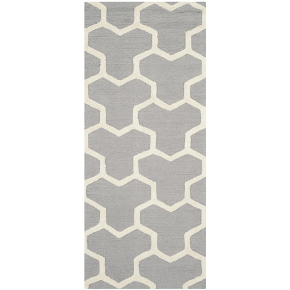 SAFAVIEH Cambridge Joshua Geometric Wool Runner Rug, Silver/Ivory, 2'6" x 6'