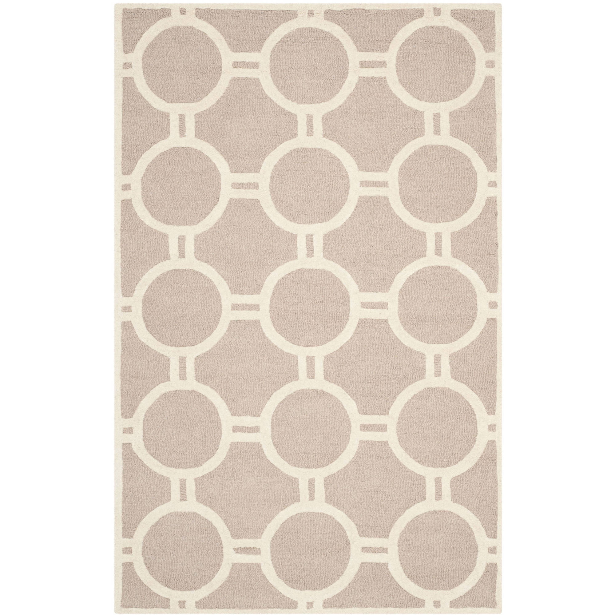 Beige and Ivory Hand-Tufted Wool Geometric 4' x 6' Rug