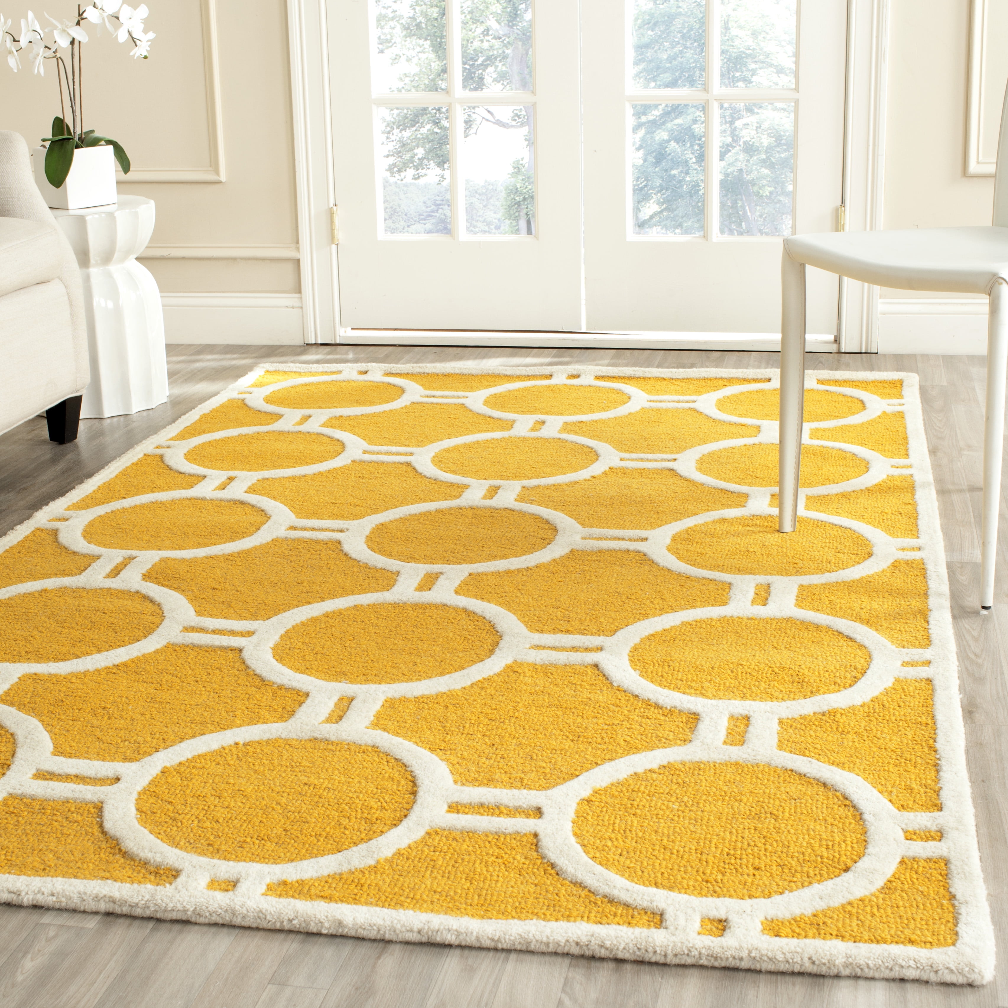 Handmade Cambridge Gold & Ivory Square Wool Rug 2' x 3'