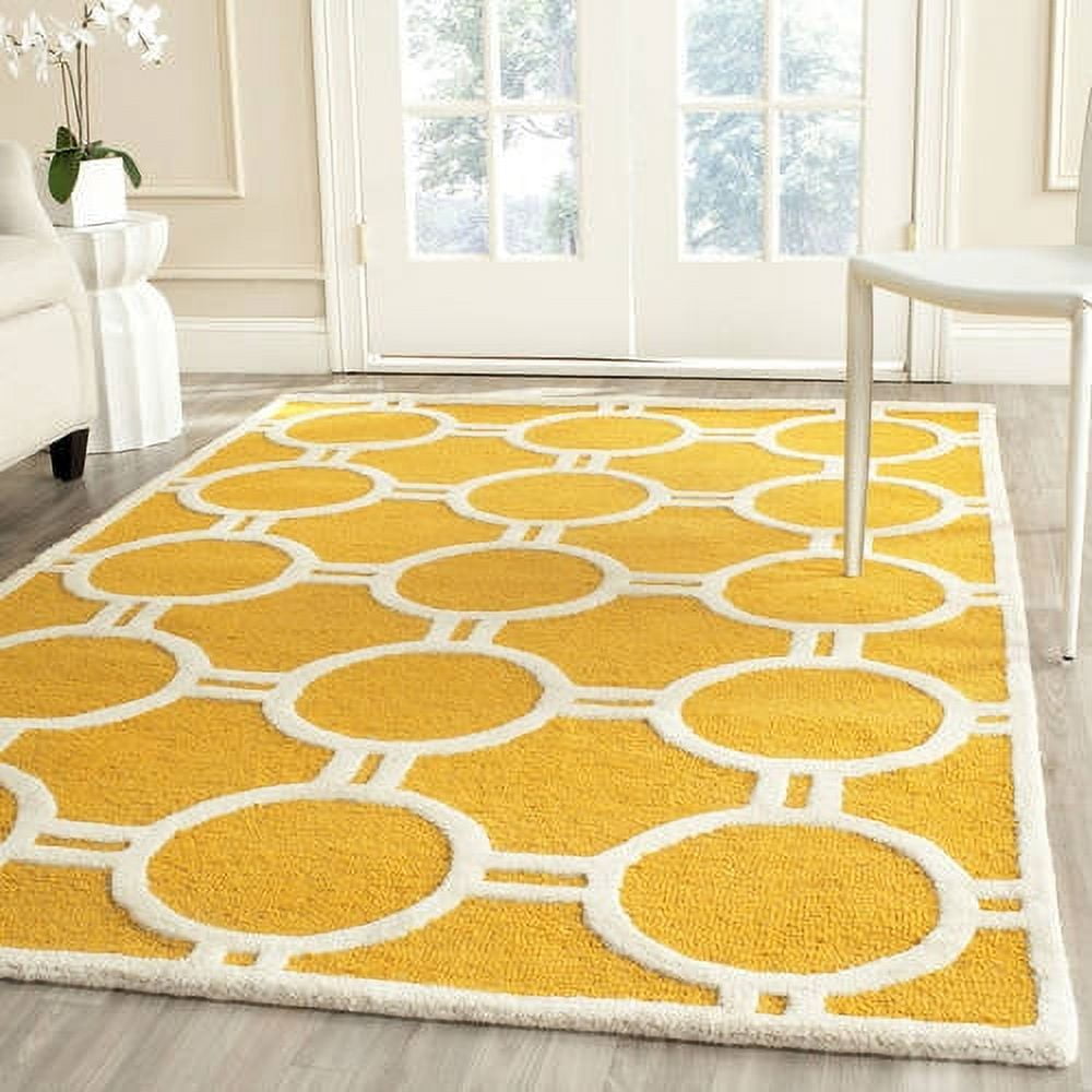 Hand-Tufted Gold and Ivory Round Wool Area Rug, 59 in