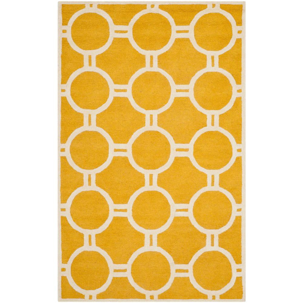 Hand-Tufted Gold and Ivory Round Wool Area Rug, 59 in