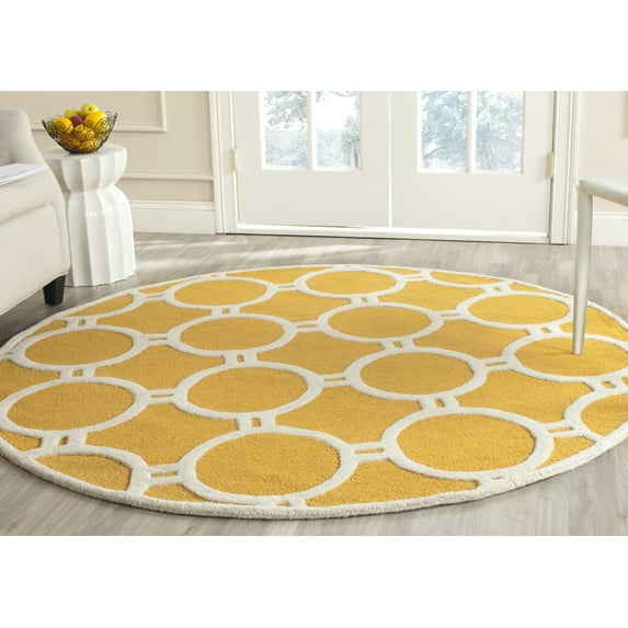 SAFAVIEH Cambridge Joss Geometric Circles Wool Area Rug, Gold/Ivory, 6' x 6' Round