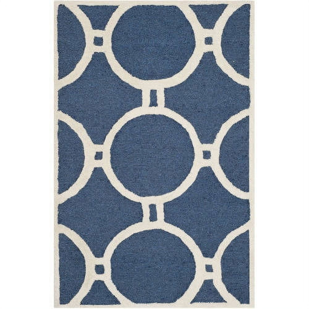 Navy Blue and Ivory Hand-Tufted Wool Square Rug, 24" x 24"