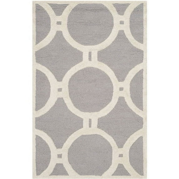 SAFAVIEH Cambridge Joss Geometric Circles Wool Area Rug, Silver/Ivory, 2'6" x 4'