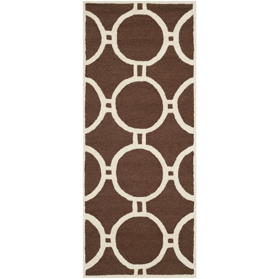 SAFAVIEH Cambridge Joss Geometric Circles Wool Runner Rug, Dark Brown/Ivory, 2'6" x 6'