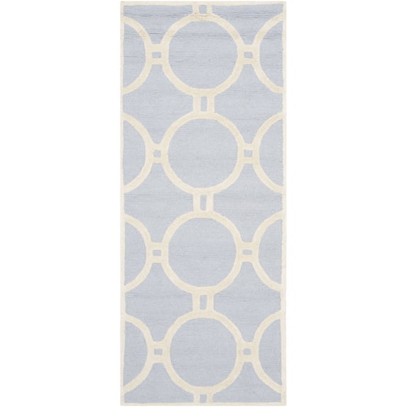 SAFAVIEH Cambridge Joss Geometric Circles Wool Runner Rug, Light Blue/Ivory, 2'6" x 6'