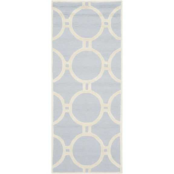 SAFAVIEH Cambridge Joss Geometric Circles Wool Runner Rug, Light Blue/Ivory, 2'6" x 6'